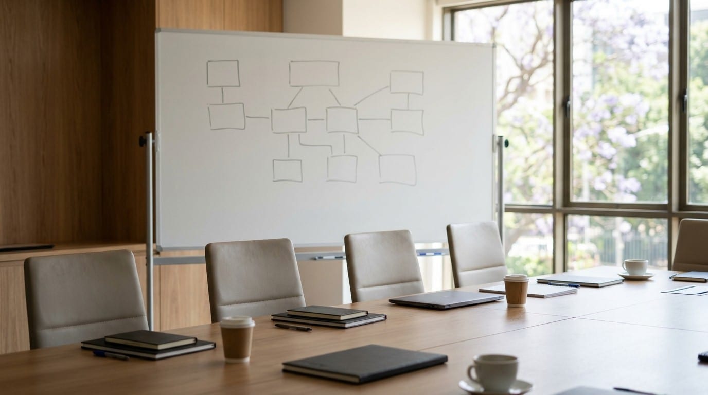 A university meeting room set for planning a health programme, a quiet picture of implementation research in practice.